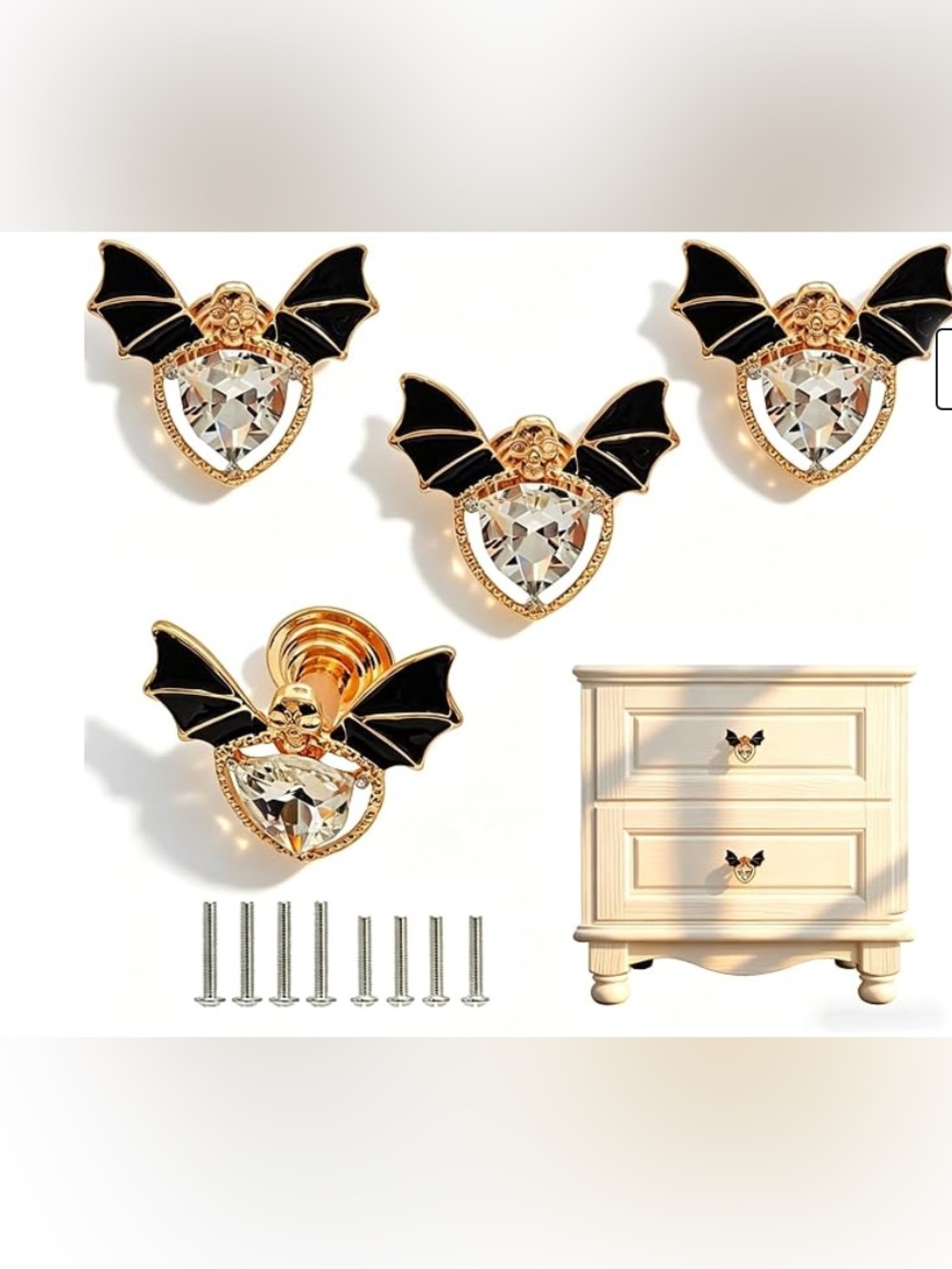 Black Bat Crystal Drawer pulls